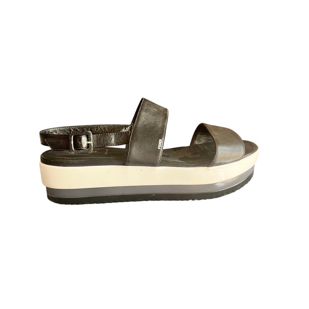 Vintage Fendi Y2K 2000s Black Leather Platform Sandals Flatform Slingback Shoe 9